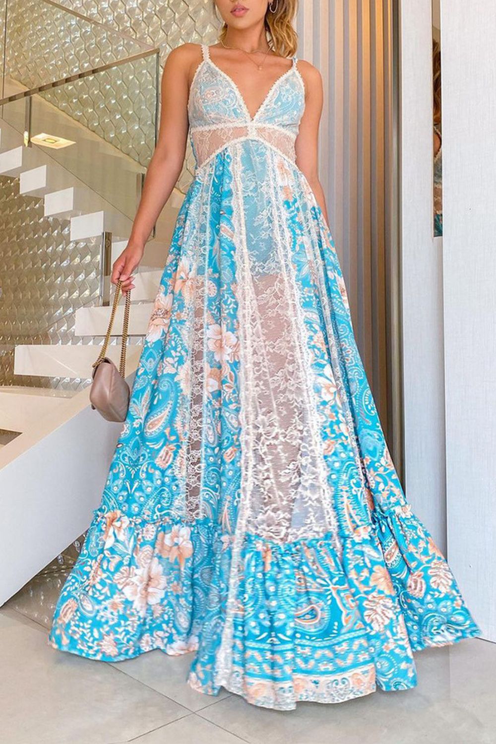 French Sexy Backless  Floral  Maxi Dress