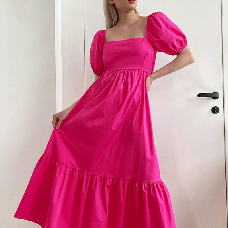 Summer Women Fashion Elegant Solid Color Pleated Elegant Ruffle Maxi Dress