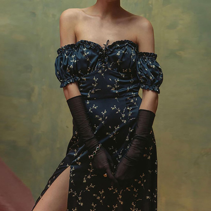 Women's Fashion Sexy Strapless High Waist Slit Casual Elegant Maxi Dress