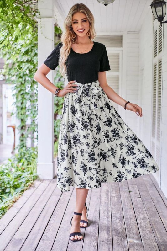 Women's Elegant Summer Fashion Casual Lace Printed Vintage Midi Dress