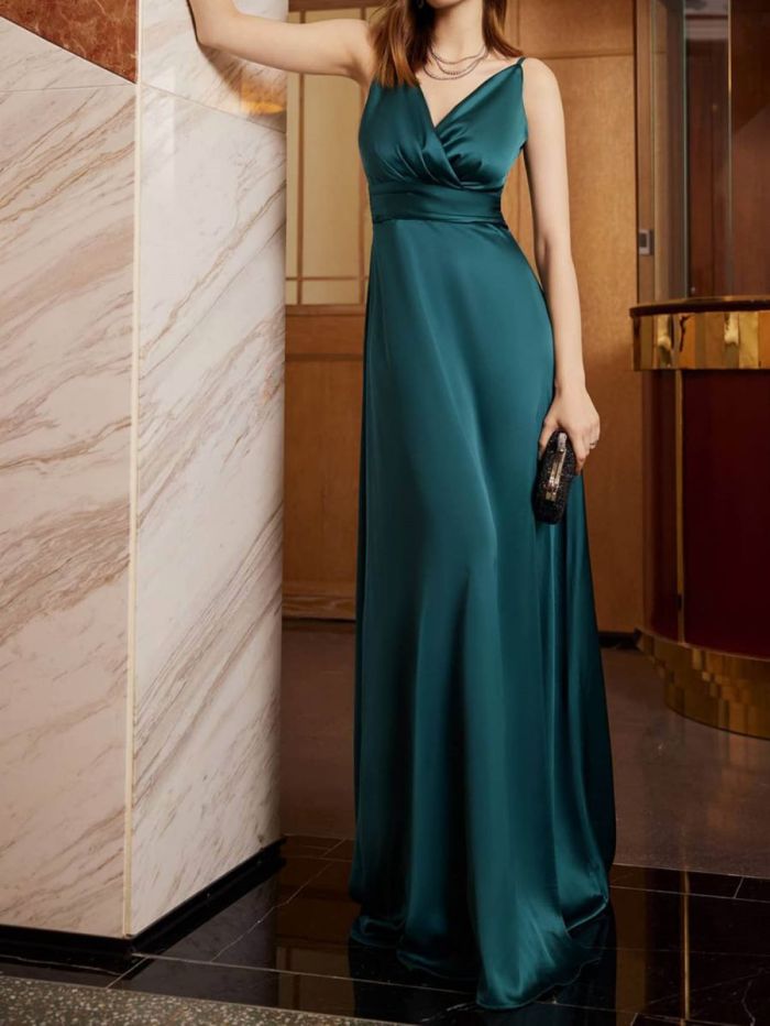 Fashion Sexy Camisole Solid Color Party Elegant  Maxi Prom Dress