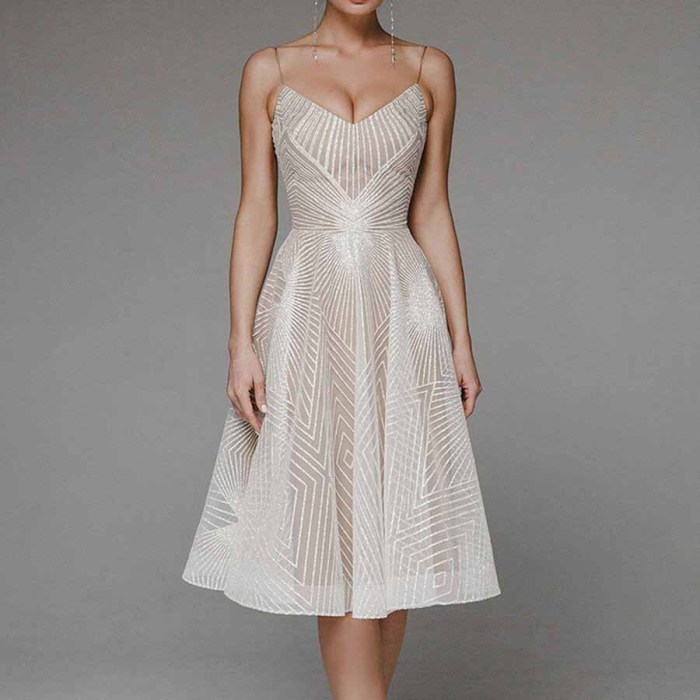 Women's Sexy Halter Backless Embroidery Elegant Wedding Formal Party Midi Dress
