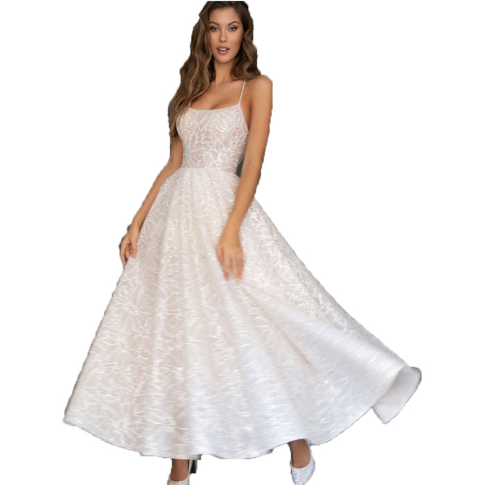 Glitter A Line Wedding Dress Sleeveless Fashion Elegant Sexy Party Maxi Dress