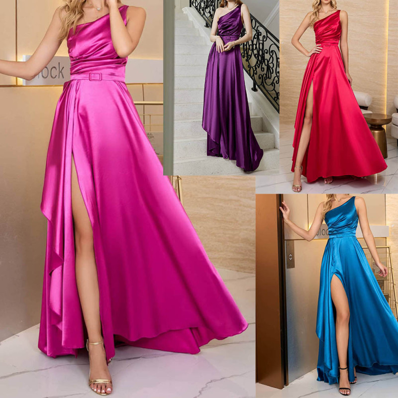 Women Fashion Sexy Suspenders Party Solid Color Elegant Prom Dress