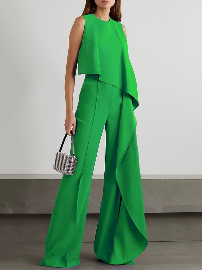 O Neck Sleeveless Solid Color Irregular Elegant Skinny Fashion Casual Straight Jumpsuit