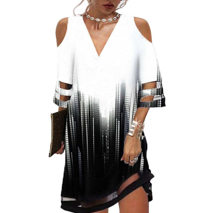 Summer Lace Cuff Hollow Out Short Sleeve Ladies Dress Floral Print Deep V Neck Mini Dress