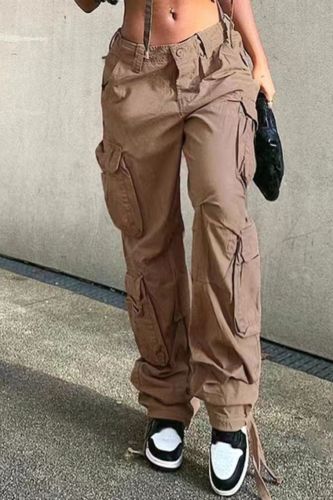 Women's Fashion Solid Color Street Low Rise Denim Casual Cargo Pants