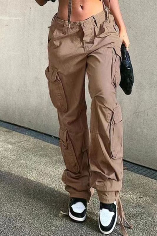 Women's Fashion Solid Color Street Low Rise Denim Casual Cargo Pants