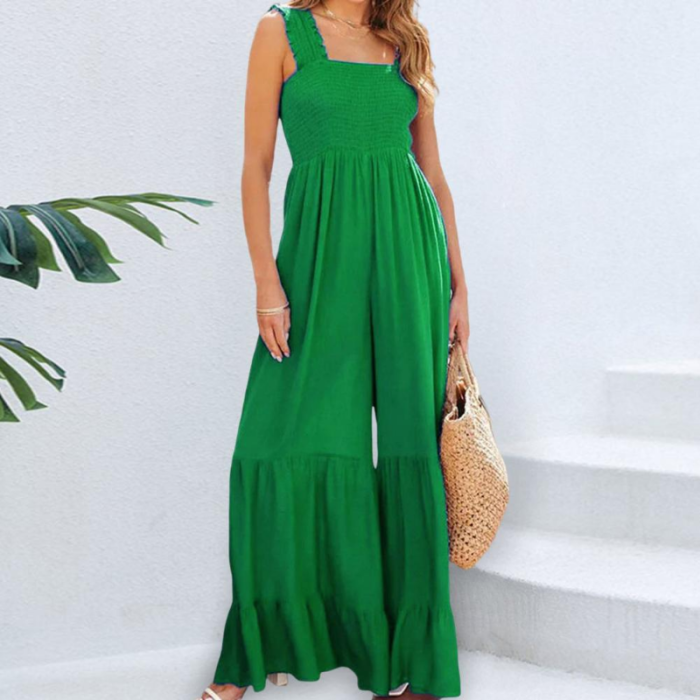 Sexy Fashion Women's Sleeveless Backless Wide Leg Solid Color High Waist Jumpsuit