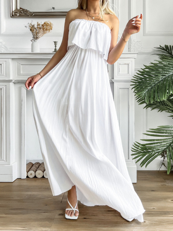 Cotton Fashion Summer Elegant Casual Ruffle Sleeveless A-Line Maxi Dress