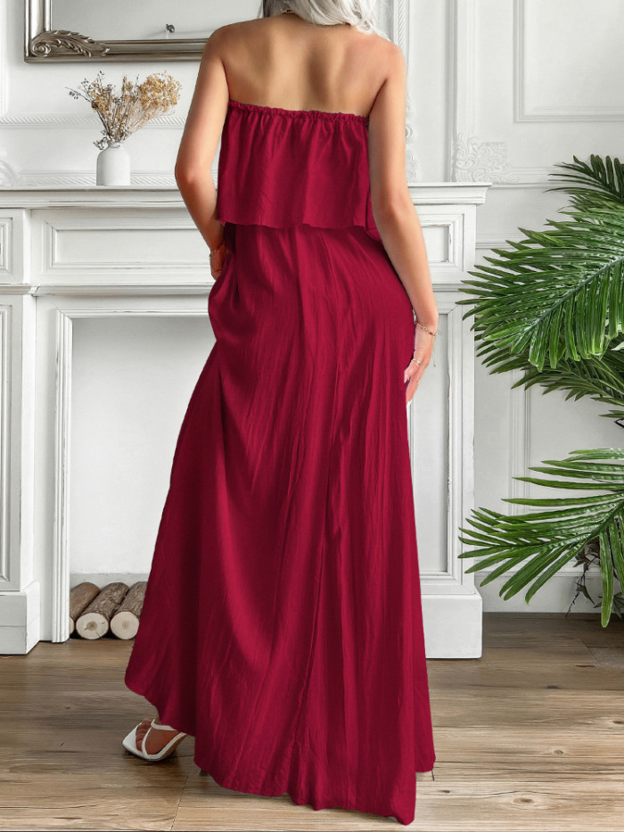 Cotton Fashion Summer Elegant Casual Ruffle Sleeveless A-Line Maxi Dress