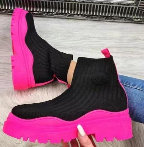 Women's Shoes Fashion Round Toe Mid Heel Knit Stretch Casual Wool  Ankle Boots