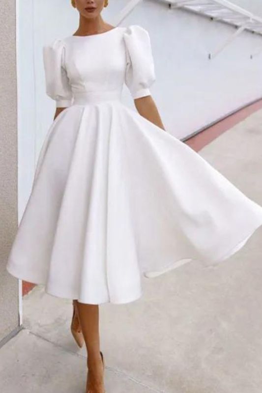 Fashion Solid Color Slim Sexy Short Sleeve A Line Party Elegant Midi Dress