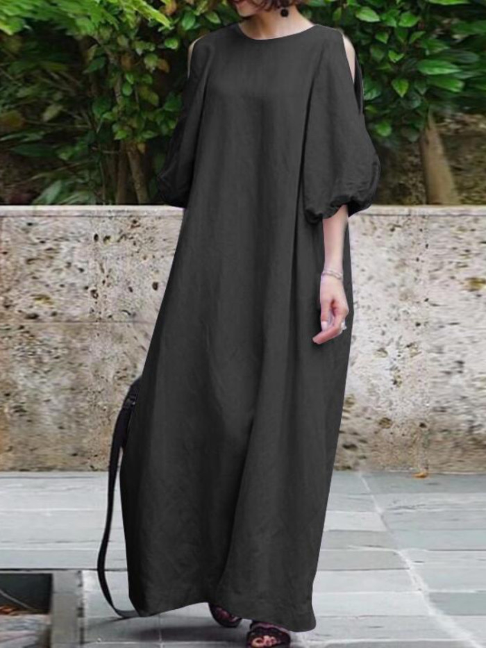 Women's Retro Elegant Off Shoulder Summer Fashion Loose Casual Maxi Dress