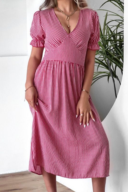 Women's Fashion Elegant Casual Sexy Plaid V Neck  Midi Dress