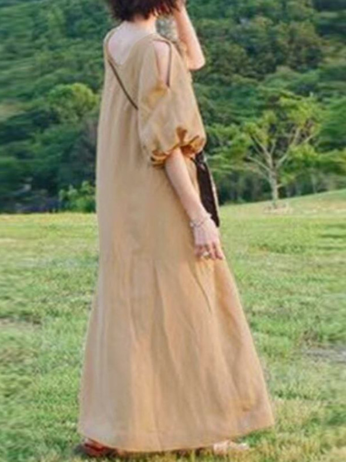 Women's Retro Elegant Off Shoulder Summer Fashion Loose Casual Maxi Dress