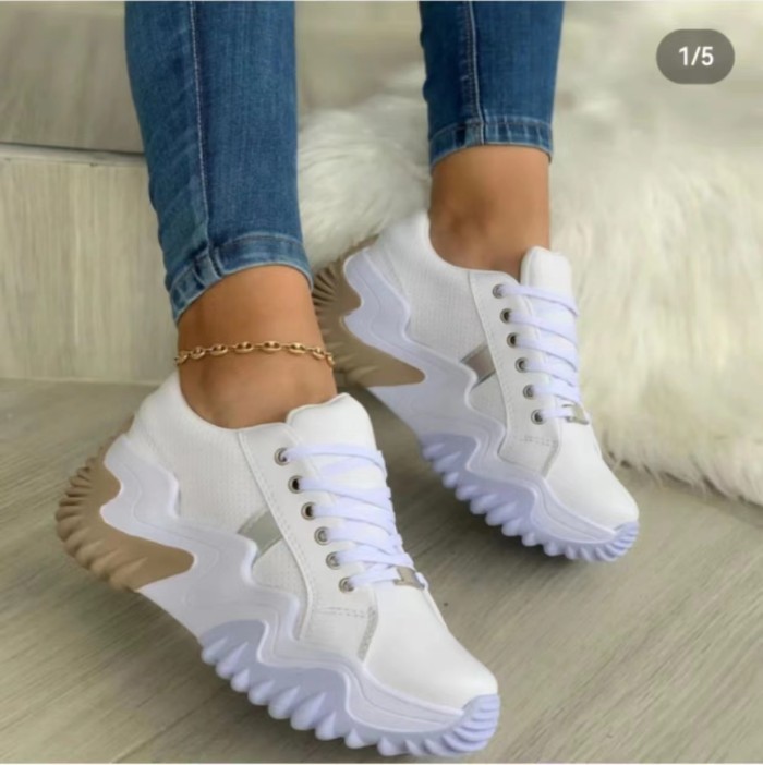 Fashion Tennis High Top Canvas Shoes Lace Up Breathable Casual Thick Sole Sneakers