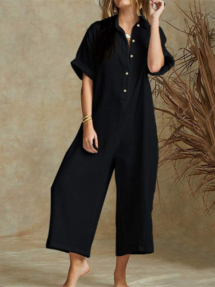 Women's Summer Casual Fashion Shirt Elegant Office Loose Jumpsuit