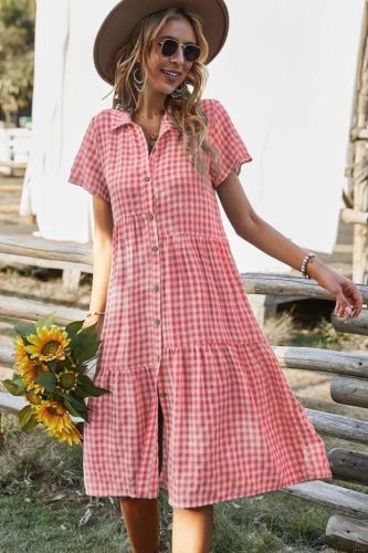 Women's Fashion Vintage Bohemian Casual Loose Holiday Shirt  Midi Dress
