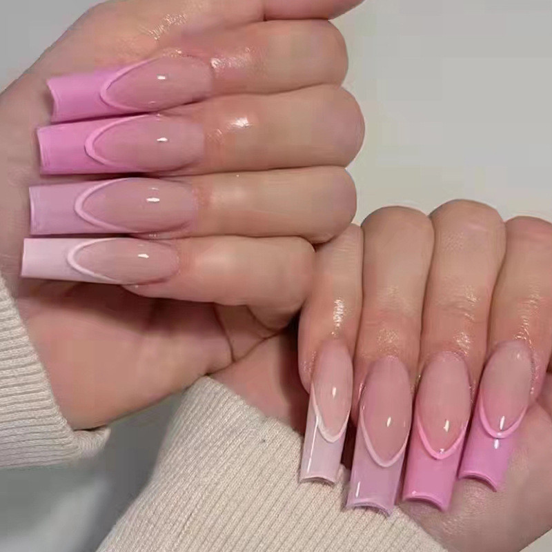 Trendy Pink Gradient Wearable Long Nail Art