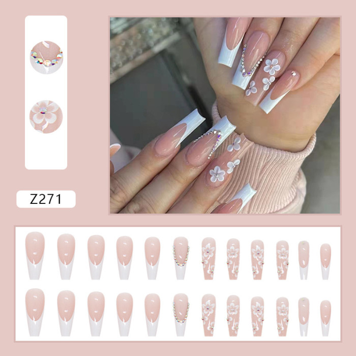 Wearing Nail Ice Through Small Pollen 24 Pieces Shiny Long Nail