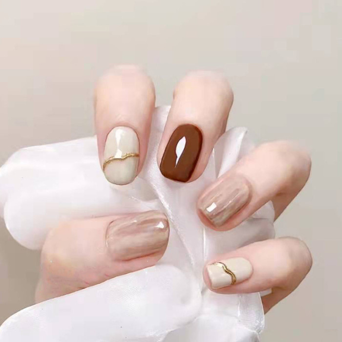 Wearable Nail Detachable Nude Smudged Gentle Manicure Short Style  Nails