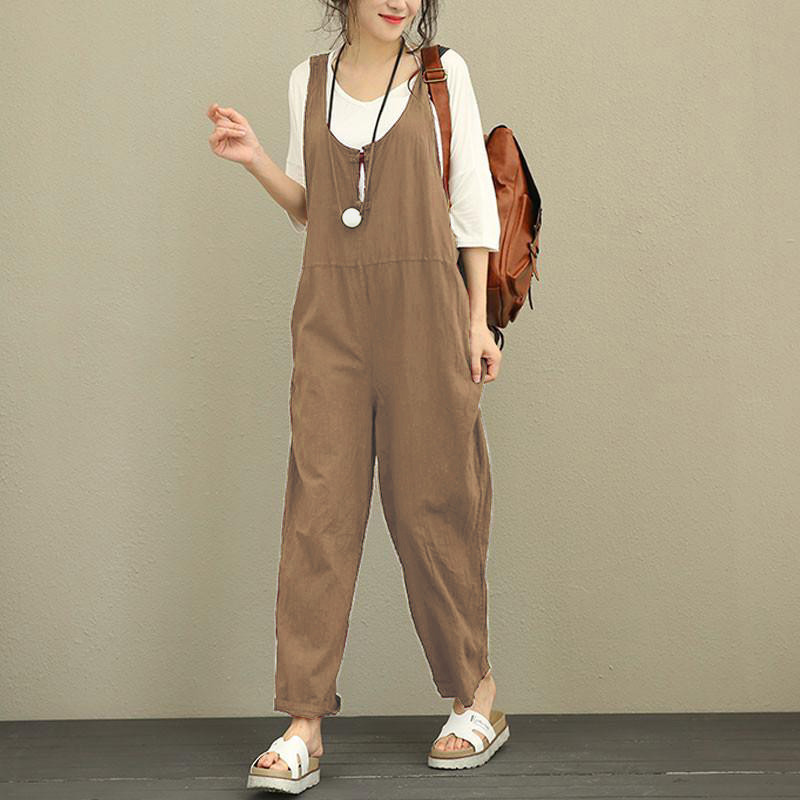 Women Retro Loose Leopard  Baggy Cargo Denim Jumpsuit main image 1