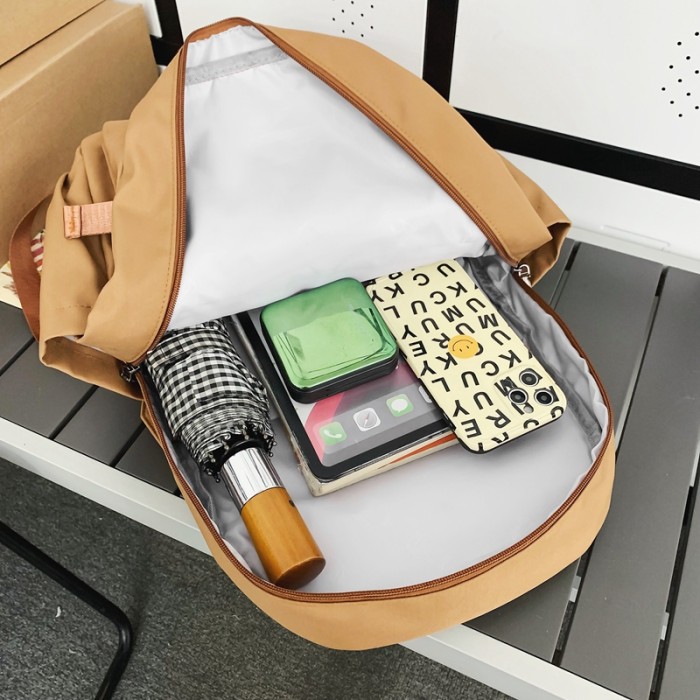 Women's Solid Color Large-capacity Letter Travel Multi-Pocket Backpack