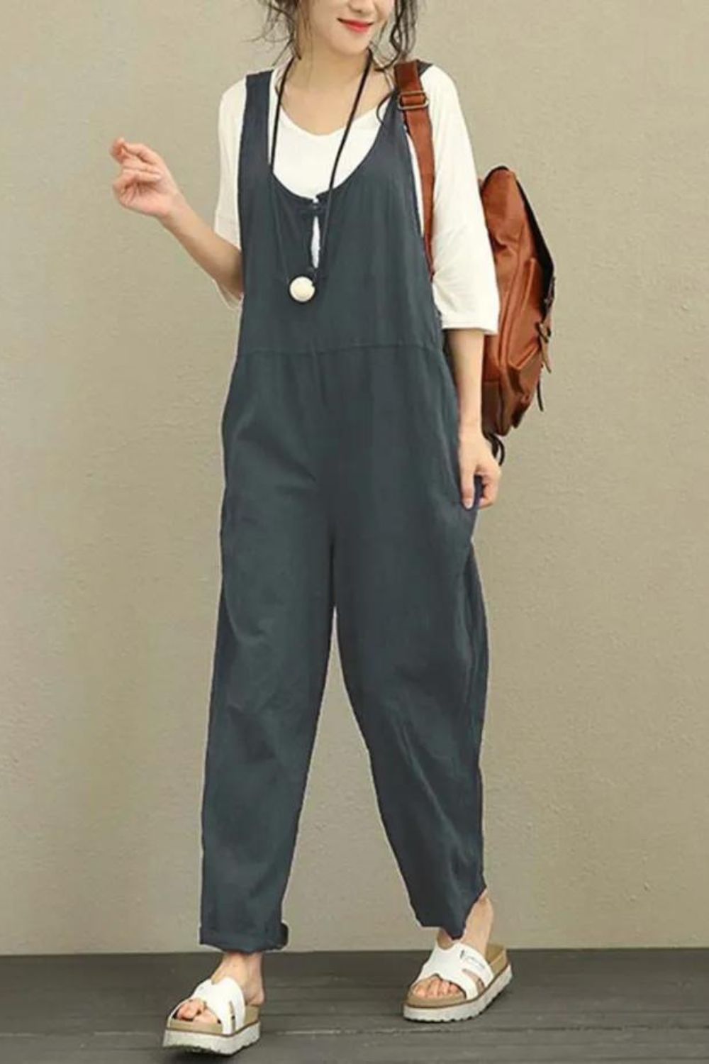 Casual Solid Color Sleeveless Jumpsuit