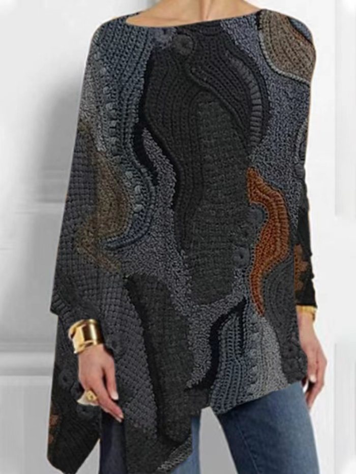 Women's Fashion Casual Vintage Print Loose Long Sleeve  Blouses & Shirts Top