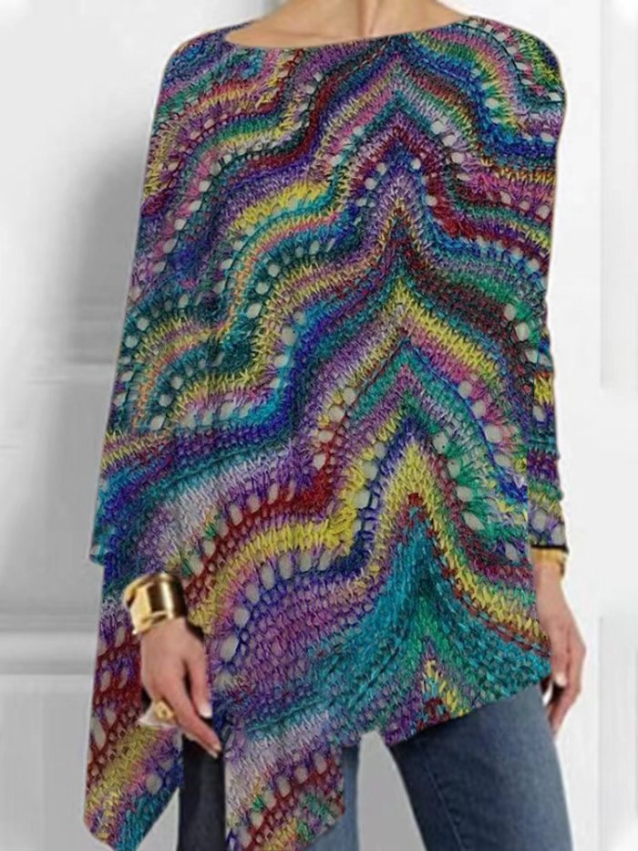 Women's Fashion Casual Vintage Print Loose Long Sleeve  Blouses & Shirts Top
