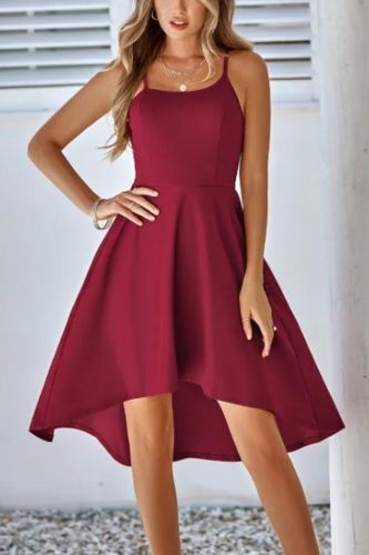 Women's Solid Color Ruffle Sleeveless Camisole Sexy Formal Party Midi Dress