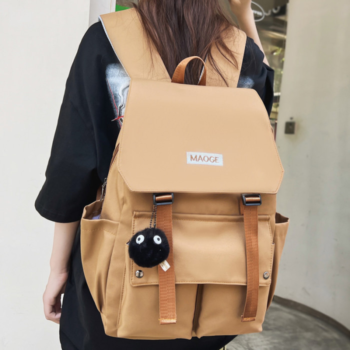 Women's Solid Color Large-capacity Letter Travel Multi-Pocket Backpack