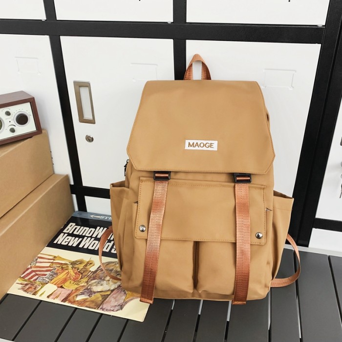 Women's Solid Color Large-capacity Letter Travel Multi-Pocket Backpack