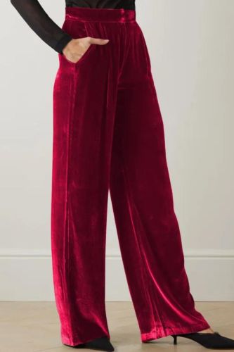 Women's Pants Velvet Texture Fashion Solid Color Stretch Casual Wide Leg Pants