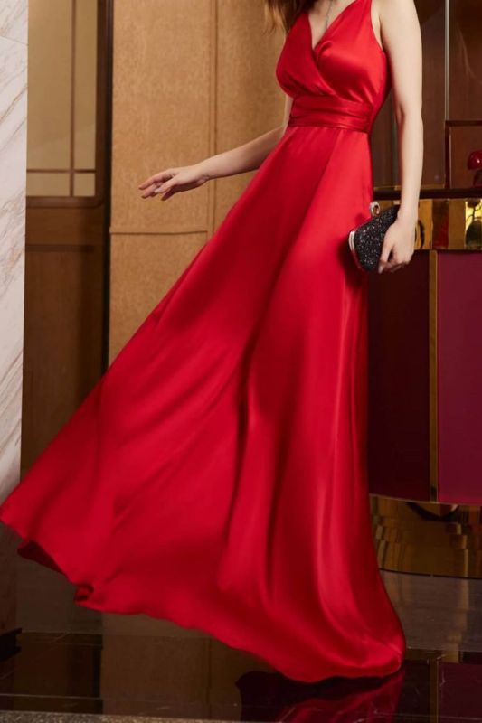 Fashion Sexy Camisole Solid Color Party Elegant  Maxi Prom Dress