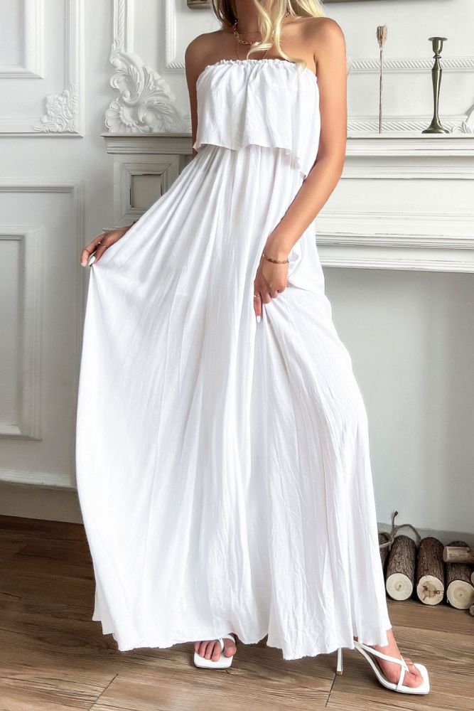 Cotton Fashion Summer Elegant Casual Ruffle Sleeveless A-Line Maxi Dress