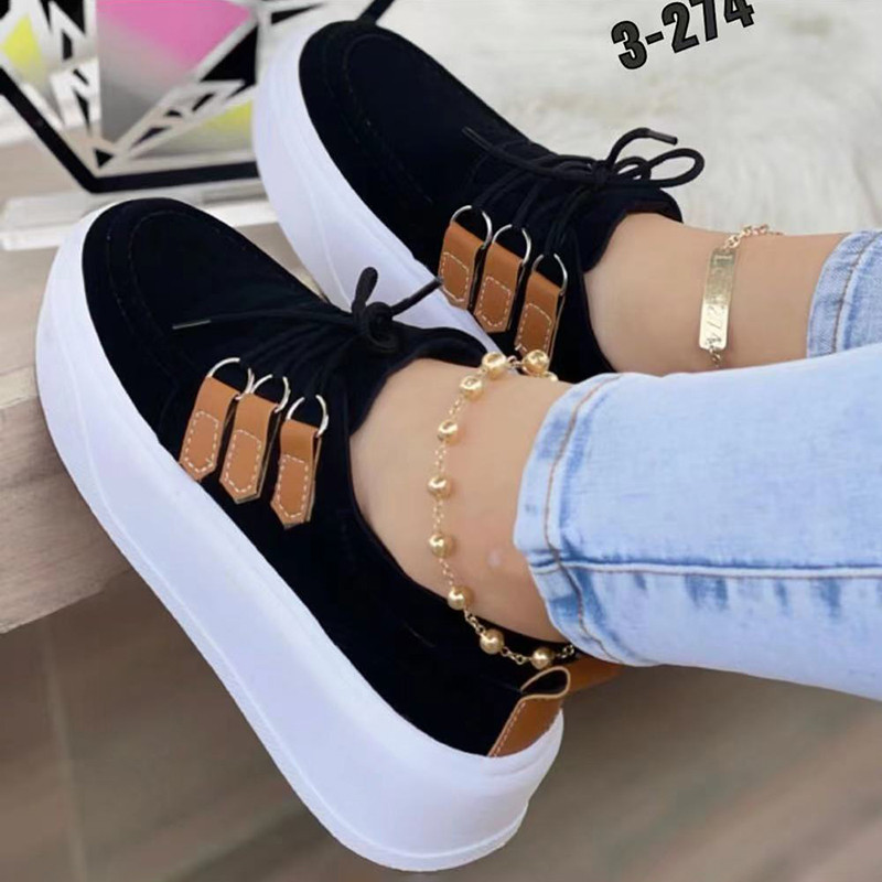 Women's Shoes Platform Solid Color Lace-up Comfortable Casual Flat Sneakers