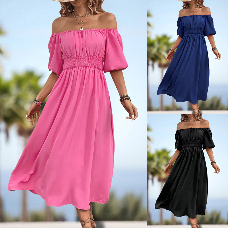 Women's Summer Casual Solid Color Slit Casual Fashion  Maxi Dress