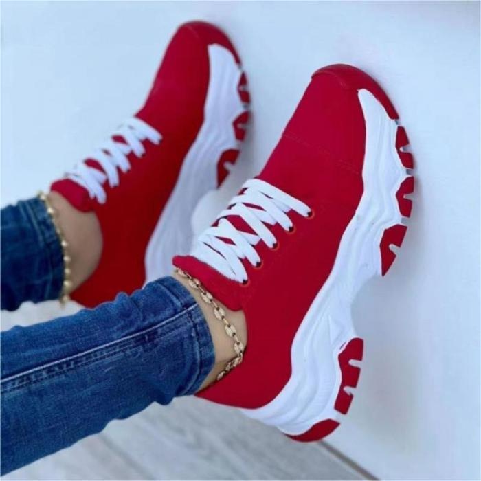 Women's Shoes Fashion Thick Sole Lace Up Casual Comfortable Running Sneakers