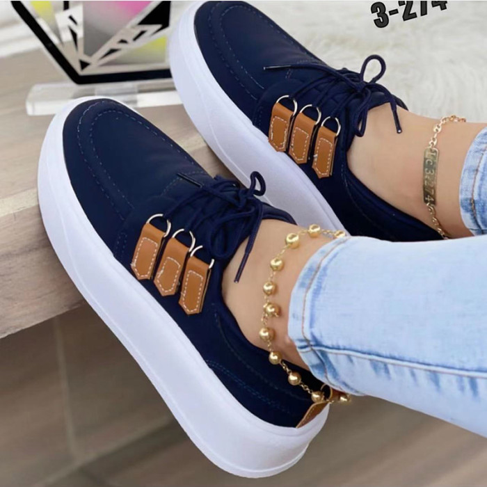 Women's Shoes Platform Solid Color Lace-up Comfortable Casual Flat Sneakers