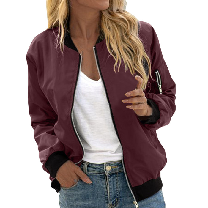 Women's Fashion Autumn Aviator Solid Color Long Sleeve Casual Jacket Coat