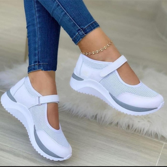 Women's Fashion Platform Solid Color Flat Casual Breathable Wedge Vulcanized Sneakers