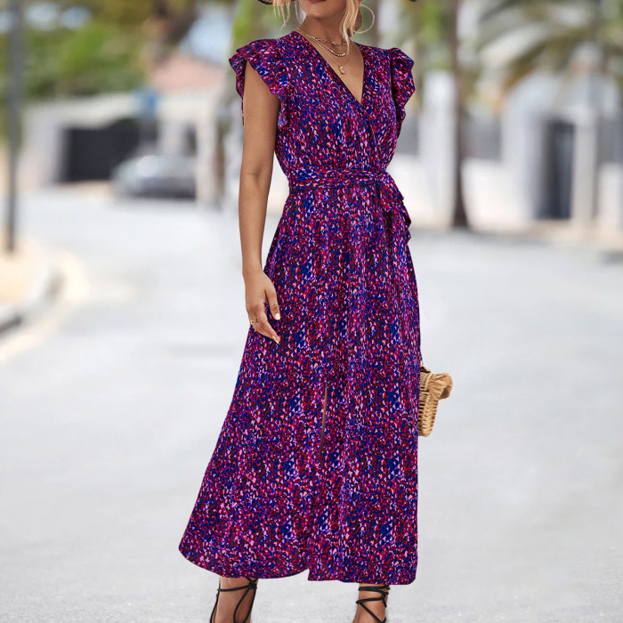 Women's Summer Casual Floral Print Casual Backless Fashion Maxi Dress