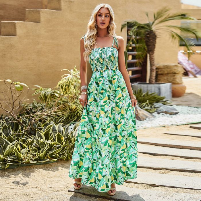 Elegant Floral Summer Sexy Backless Ruffle Bohemian Beach Casual Maxi Dress