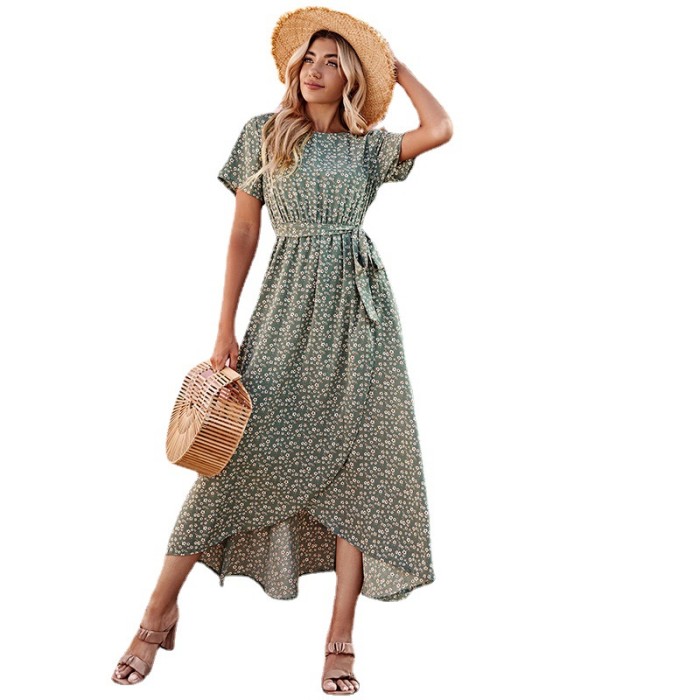 Women's Fashion Solid Color Loose Floral Elegant Casual Maxi Dress