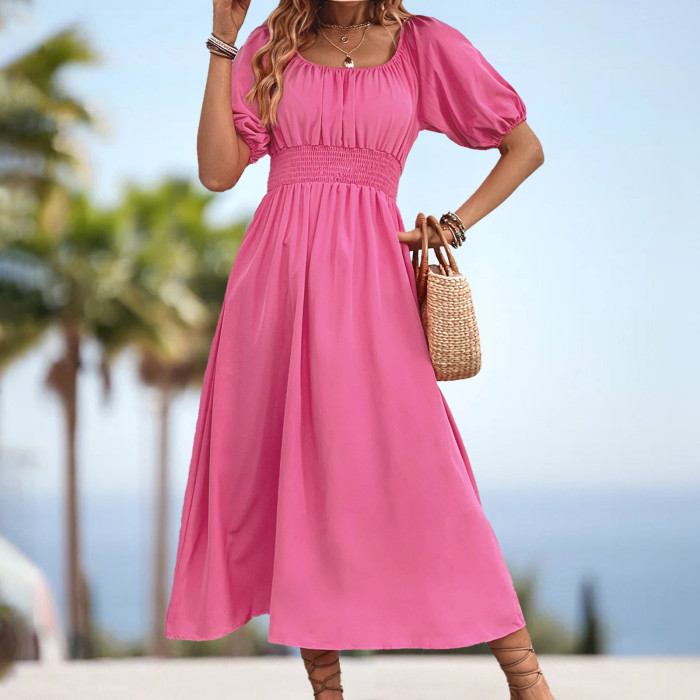 Women's Summer Casual Solid Color Slit Casual Fashion  Maxi Dress
