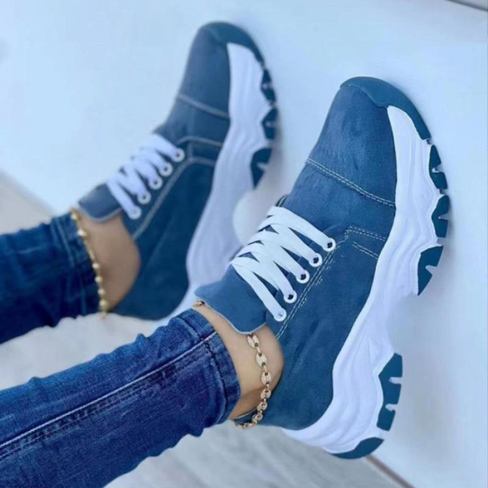 Women's Shoes Fashion Thick Sole Lace Up Casual Comfortable Running Sneakers