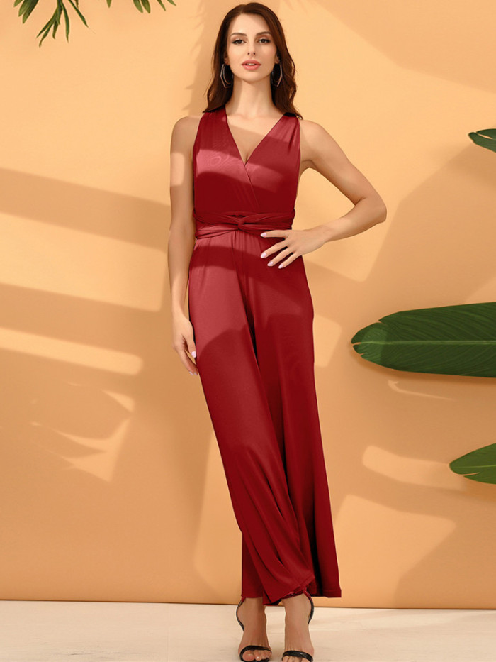 Women Chic Elegant Sexy Solid  Wide-leg Pants One Pieces Long Jumpsuits