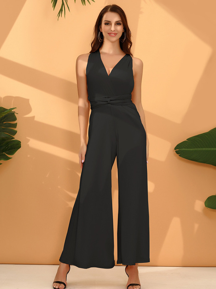 Women Chic Elegant Sexy Solid  Wide-leg Pants One Pieces Long Jumpsuits